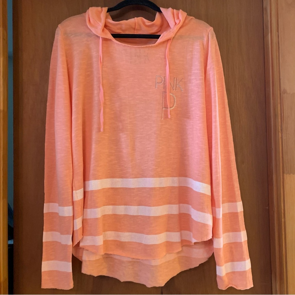 Pink Victoria’s Secret lightweight long sleeve peach hoodie. Large